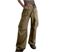 ABLYTMIAQ Pantaloni da donna cargo da lavoro casual larghi pantaloni a gamba larga con tasche con patta Streetwear Pantaloni classici a vita bassa, senza cintura, pantaloni da donna UK, Verde
