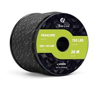 Abma Cord 750lb Paracord 4mm 30M 100% Nylon Corda Tipo IV 11 Fili Grado Militare Corda da Paracadute - Max. 340 kg - Riflettente Nero