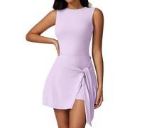 ABOCIW Abito da tennis da donna a collo alto, senza maniche, gonna avvolgente, pantaloncini integrati, tutine da allenamento, Viola Lavanda, L