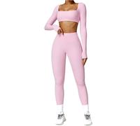 ABOCIW Set da allenamento da donna, 2 pezzi, con top corto a maniche lunghe a vita alta, leggings svasati, set da palestra, Z-rosa, Medium