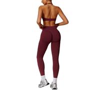 ABOCIW Set da allenamento da donna senza cuciture Scunch Butt Lifting Impact Leggings Halter Reggiseno sportivo 2 pezzi abiti da palestra, Rosso Borgogna, X-Small