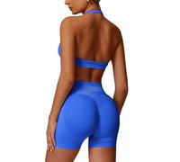 ABOCIW Set da allenamento per le donne 2 pezzi senza cuciture Halter reggiseno sportivo Scrunch Butt Impact pantaloncini palestra abiti da yoga, Blu elettrico., X-Small