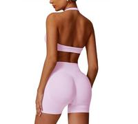 ABOCIW Set da allenamento per le donne 2 pezzi senza cuciture Halter reggiseno sportivo Scrunch Butt Impact pantaloncini palestra abiti da yoga, Rosa, X-Small
