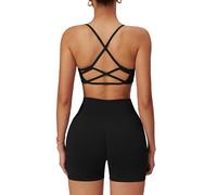 ABOCIW Set di 2 pezzi da allenamento senza cuciture per donne con scollo rotondo e spalline reggiseno sportivo Scrunch Butt Lifting Gym Impact Shorts, nero, Small