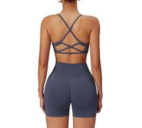 ABOCIW Set di 2 Pezzi da Allenamento Senza Cuciture per Donne con Scollo Rotondo e Spalline Reggiseno Sportivo Scrunch Butt Lifting Gym Impact Shorts, Grigio, Small