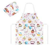 ABOHU Set Grembiule e Cappello da Chef per Bambini, Bambini Grembiule e Cappello da Cuoco, grembiule da Cucina Regolabile con Tasche, grembiule da Chef per Cucinare e Cuocere la Pittura