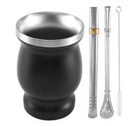 Aboiled Doppia parete in acciaio inox Yerba Mate KüRbis Tazze Set Caffè Acqua Tazza con 2 Bombillas Cannucce Paglia e Pennello Pulito 8 Once Nero