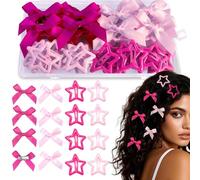 ABOLINE Set di 44 fermagli per capelli con fiocco e mollette a stella, 20 mini fiocchi per capelli in raso, 24 fermagli per capelli a stella, graziosi accessori per capelli Y2K, per donne e ragazze