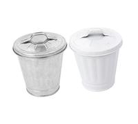 ABOOFAN 2 pezzi Pattumiera Mini con Design Retro Set da Contenitore per Rifiuti e Vaso da Fiori e Ufficio Colori Bianco e