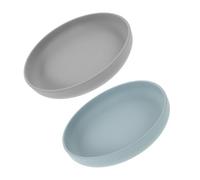 ABOOFAN 2 pezzi Piatto Antiscivolo per Anziani in Silicone con Base Ventosa Infrangibile e Antisversamento Adatto Disabili e Persone con da Grigio Scuro Grigio Blu