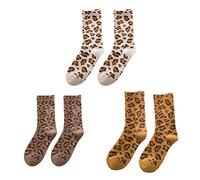 ABOOFAN 3 paia di calze calde autunno inverno leopardato metà tubo calzini addensare calzini per ragazze donne (giallo, kaki, beige, 1 paio ciascuno) perfetto