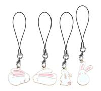 ABOOFAN Charm Telefono Coniglio Bianco 4 Pezzi in Lega e Cordino, Pendente Staccabile per Cellulare e Abbigliamento, Regalo per Compleanno Stili multipli