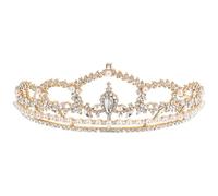 ABOOFAN Corona di Strass Barocca Vintage in Metallo Perle Tiara Nuziale Decorativa per Sposa ed Eventi Copricapo Elegante per Acconciature di Chioma Lunghi e Corti