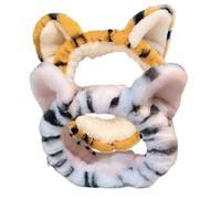 ABOOFAN Fasce Elastiche per Chioma in Peluche da Donna Orecchie di Tigre, 2 Pezzi Larghe per Trucco, Lavaggio Viso e Skincare, per Yoga e Spa