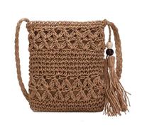 ABOOFAN Knitted Bag Women in Paper String Material, Hollow-out Style With Comfortable Long Strap, Suitable For At Beach And Party