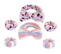 ABOOFAN Set 6 Pezzi Fasce per Lavaggio del Viso in Flanella Felpata Design Leopardato e a Righe Fascia per Chioma e Braccialetti da Polso Assorbenti per Donna e Ragazza per Spa Trucco