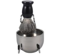 ABOOFAN Set da Barba Uomo con Spazzola da Barba, Ciotola Schiuma e Supporto, Impugnatura in Legno, Acciaio Inossidabile e Pp, per Barber Shop e Uso Domestico, per Parrucchieri