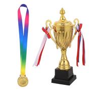 ABOOFAN Set Trofei Premio Calcio con Coppa da 29 Cm e Medaglia D’Oro con Nastro per Tornei e Competizioni Sportive, Premio Evento Sportivo per Scuole e Club, Riconoscimento Metallici