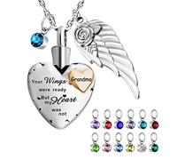 abooxiu Collane con urna a forma di cuore per ceneri con 12 pietre portafortuna per cremazione, in acciaio inox, gioielli per cremazione - Your Wings Were Ready, But My Heart Was Not, Acciaio