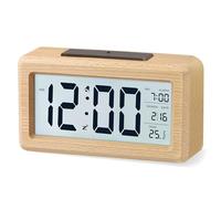 aboveClock Sveglia Digitale, Sveglia da Comodino in Legno con Temperatura e LED Grande Schermo, Sveglia Alimentata a Batteria con Luminosità Regolabile, Funzione Posticipa, 3×AAA Batterie Richieste