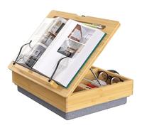 AboveTEK Leggio in Bambù con Cuscino Morbido, Supporto Regolabile con Scomparto, Porta Libro da Letto, Scrivania e Cucina, Leggio per Lettura Mani Libere e Porta Ricettario