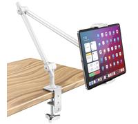 AboveTEK Premium Supporto per Tablet, Supporto per iPad in Alluminio, con Braccio Regolabile e Morsetto, da Scrivania e Letto, con Rotazione a 360°, Compatibile con Dispositivo da 4,7"-13,5" - Bianco