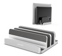 AboveTEK Supporto Laptop Verticale fino a 17,3 ", Porta per Laptop/Tablet/Cellulare 3 in 1 in Alluminio, Impugnature in Silicone Antiscivolo a 3 Slot per MacBook/Notebook/iPad/Telefono (Argento)