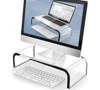 AboveTEK Supporto Schermo Acrilico Trasparente, Supporto Scrivania Computer & Portatile, Qualità Premium per Ufficio a Casa, Supporto TV PC con Vassoio Tastiera Heavy 30.8x20.8x10cm