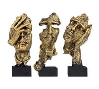 aboxoo 3 statue pensatrici Silence is Gold, statuetta astratta con scritta No Hear No See No Speak, sculture moderne in resina, oggetti decorativi per stanze creative, casa, ufficio, studio (oro)