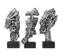 aboxoo 3 statue pensatrici, Silence is Gold, statuetta astratta in resina, con scritta "No Hear No See No Speak" (argento)