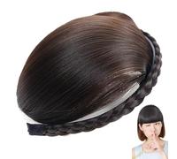 Abrandia a testa intrecciata singola fascia marrone scuro marrone con frantumi realistici istantanei pionieri frangia frange clip per donne, ragazze, estensioni dei capelli