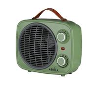 ABRILA - Termoventilatore falò 2000 W verde/grigio con 2 potenze e 3 funzioni | Termostato regolabile e triplo sistema di sicurezza | Design vintage | Facile trasporto