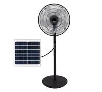 ABRILA - Ventilatore solare DC RIALTO | Colore nero con cinque pale | 3 velocità regolabili | Include un pannello solare | Dotato di porta USB e telecomando | Testa 2 funzioni