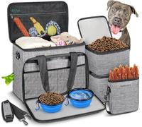 Abrimelodi Set di 6 borse da viaggio per cani, kit da viaggio per animali domestici di grandi dimensioni include 2 contenitori per alimenti, 1 organizer da viaggio per cani, 2 ciotole pieghevoli, 1