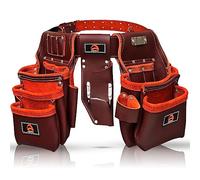 ABRIX PRO-280 - Cintura porta attrezzi in pelle bovina, resistente, con clip per cintura, 28 tasche, per elettricisti, giardinieri (pelle marrone)