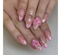 ABS Componente Breve Mandorla Press on Stakes Design francese Margarite Rose Profondità Arte Floreale Negazione Epoxy Richiesto Falso French Manicure Falso