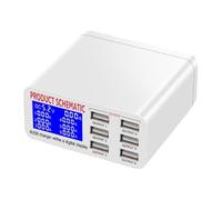 Abs e PC Stazione Bianco 40w USB a 6 Porte di Ricarica | Display Tensione, Ricarica Intelligente, Moduli di Sicurezza Integrati, per Dieci Dispositivi