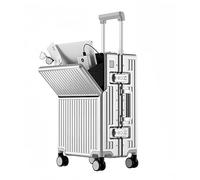 ABS+PC Duro con Ruote Universali Doppia Serratura Leggero Trolley Caso, Portabicchieri Valigia Dei Bagagli, Apertura Anteriore Grande Capacità Business Boarding Box, Argentato, 39cm*24cm*57cm, Moderno