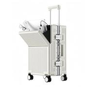 ABS+PC Duro con Ruote Universali Doppia Serratura Leggero Trolley Caso, Portabicchieri Valigia Dei Bagagli, Apertura Anteriore Grande Capacità Business Boarding Box, bianco, 39cm*24cm*57cm, Moderno