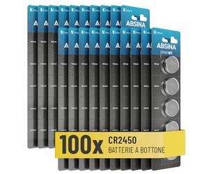 ABSINA 100x CR2450 3V Lithium Battery - Batterie CR2450 a prova di perdite e longevoli - CR 2450 Batteria 3V