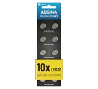 ABSINA 10x LR1130 AG10 Batteria - Batterie LR1130 alcaline da 1,5V a prova di perdite e longevoli - LR54 / V10GA / RW49 / G10A / 189 / GP189 / L1130 / 89A - Pile LR1130, batterie AG10, pila LR1130