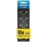 ABSINA 10x Pile LR41 AG3 - Batterie LR41 bottone 1,5V Alcaline a prova di perdite e longevoli - LR736 / L736 / G3 / G3A / 3GA / 192 / GP192 / V3GA / RW87 - Batteria LR41 per termometro, batteria AG3