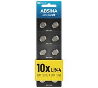 ABSINA 10x Pile LR44 AG13 - Batterie LR44 da 1,5 V a prova di perdite e longevoli - LR1154 / L1154 / L1154F / G13 / G13A / 13GA / 157 / V13GA / PX76A / RW82 - LR44 batteria a bottone, batteria LR44