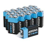 ABSINA 16X batterie 9V industrial - batteria 9V a lunga durata e a prova di perdite per rilevatori di fumo e molto altro - pile 9 volt, batterie 9 Volt, pile quadrate
