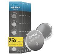 ABSINA 25x Batteria CR1632 3V - CR1632 batteria anti-perdita & lunga durata - Batteria 1632, CR 1632 batteria, pila CR1632 3V, 1632 batteria, batterie 1632