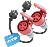 ABSINA 2x Adattatore spina Schuko a presa CEE 16A - Schuko a CEE come accessorio per auto elettrica - Schuko a CEE 16A 5 poli con cavo 60 cm & protezione IP44 - adattatore 230V