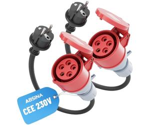 ABSINA 2x Adattatore spina Schuko a presa CEE 16A - Schuko a CEE come accessorio per auto elettrica - Schuko a CEE 16A 5 poli con cavo 60 cm & protezione IP44 - adattatore 230V
