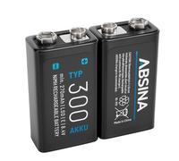 ABSINA 2x Batteria 9V Ricaricabile 300 con bassa autoscarica - Batterie 9V NiMH con 8,4V & almeno 270mAh - Pila 9V, 9V battery, pile 9V, 9V batteria ricaricabile, batteria 6LR61 9V, pila quadrata 9V