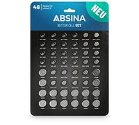 ABSINA 48 batterie a bottone miste alcaline e litio - 4x AG1, AG3, CR2016, CR2025 / 8x AG4, AG10, AG13, CR2032 - Pile a bottone da 1,5V e 3V - Pile orologio piccole rotonde