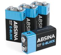 ABSINA 4X batterie 9V industrial - batteria 9V a lunga durata e a prova di perdite per rilevatori di fumo e molto altro - pile 9 volt, batterie 9 Volt, pile quadrate